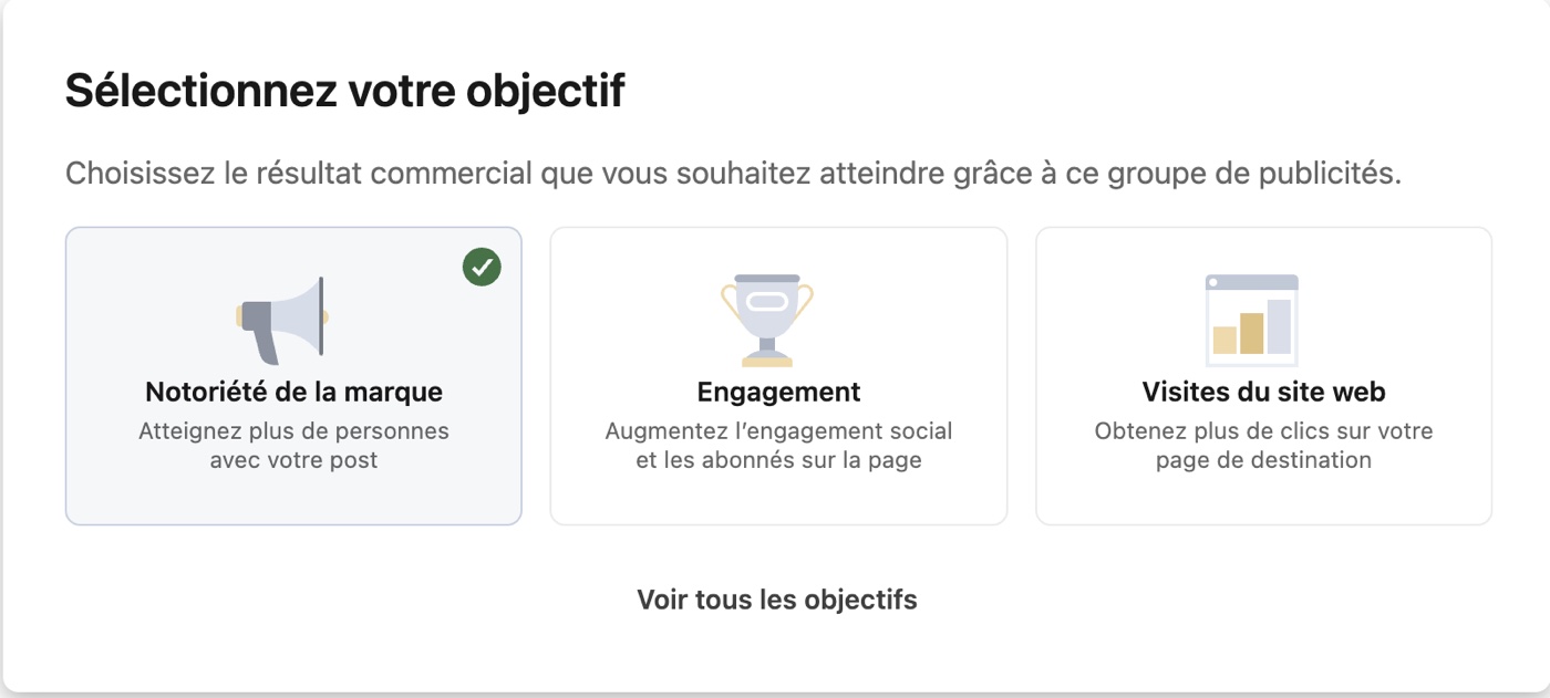 Sélection de l'objectif dans LinkedIn Campaign Manager