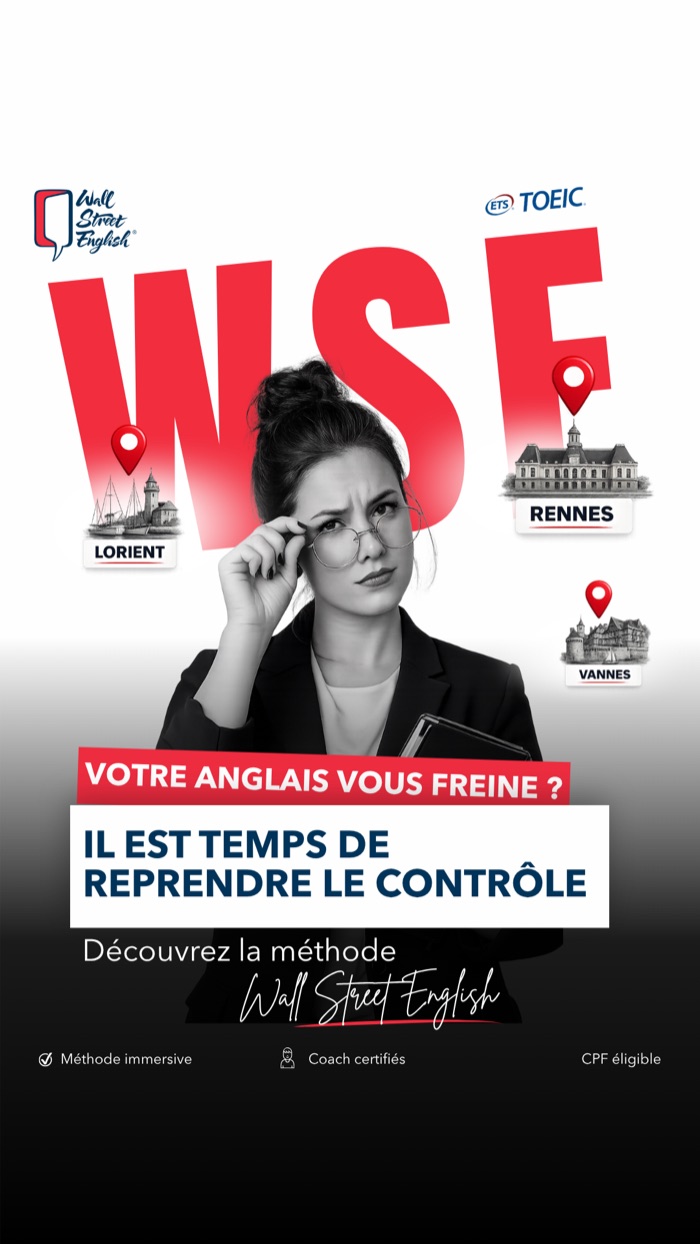 Statique publicitaire Wall Street English, formation en anglais